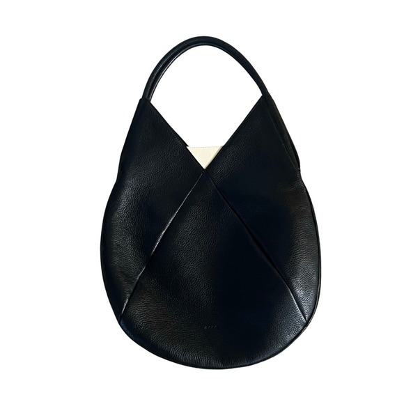 ECCO Black Pebbled Leather Hobo Shoulder Bag Minimalist Modern Purse - Picture 2 of 6